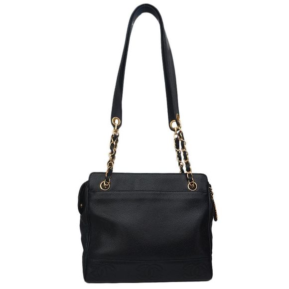 Chanel Tote Bag Chain Caviar Skin Black Gold Shoulder Bag - Picture 2 of 6